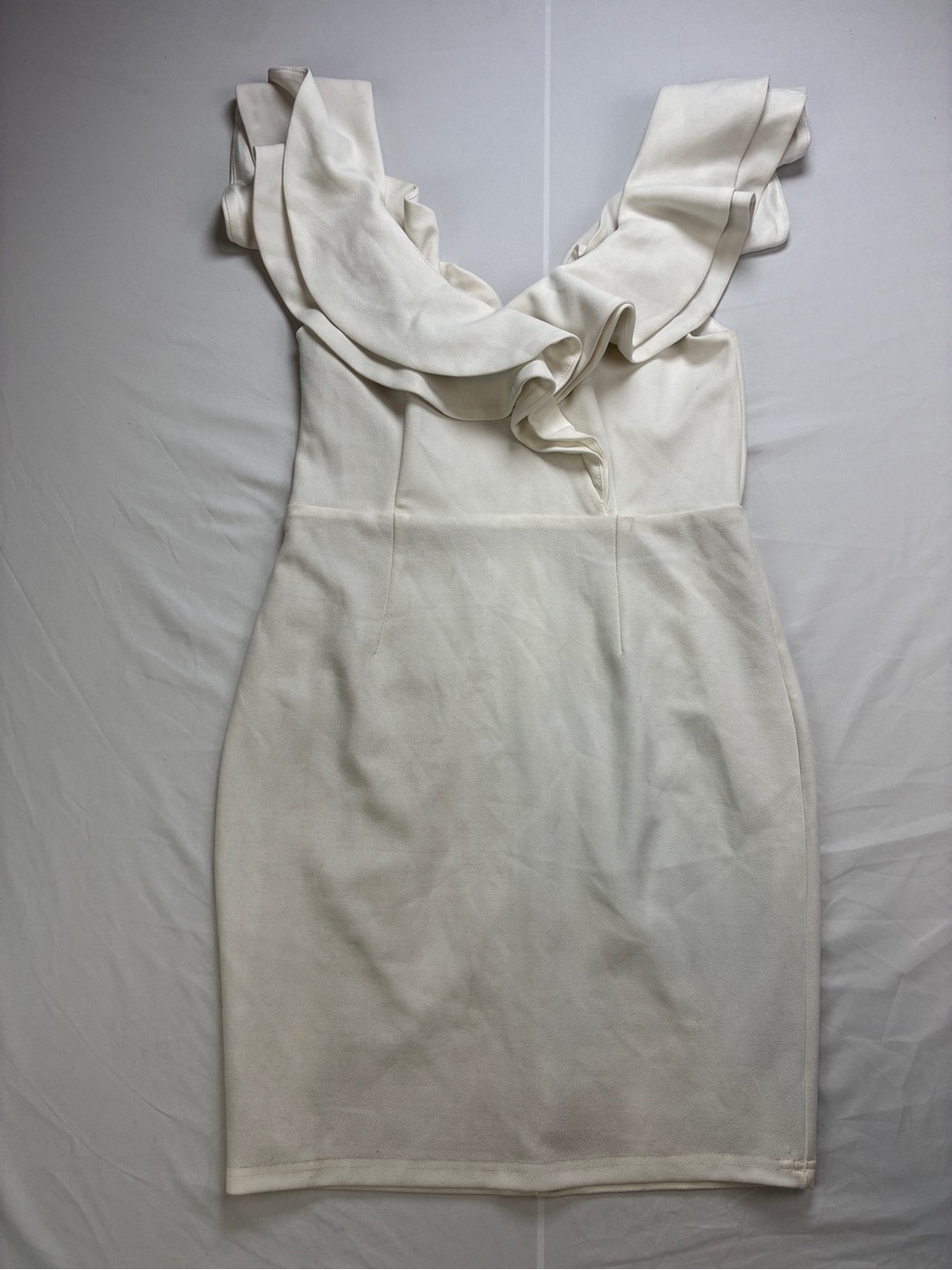 Selfie Leslie Cream\White Ruffle V-Neck Mini Dress Bridal Shower Graduation Bid